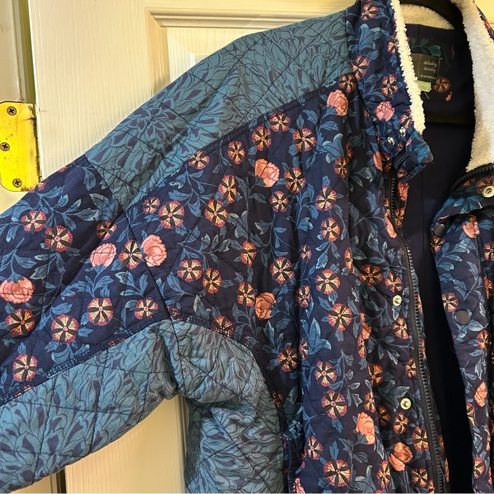 Anthropologie Gayla Quilted Blue Jacket Floral Bohemian Saturday Sunday Sz Lg - Picture 6 of 11